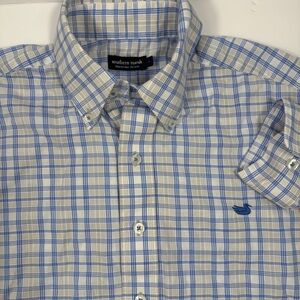 Southern Marsh Plaid Buttondown Shirt Blue Gray Men’s Small Long Sleeve Duck